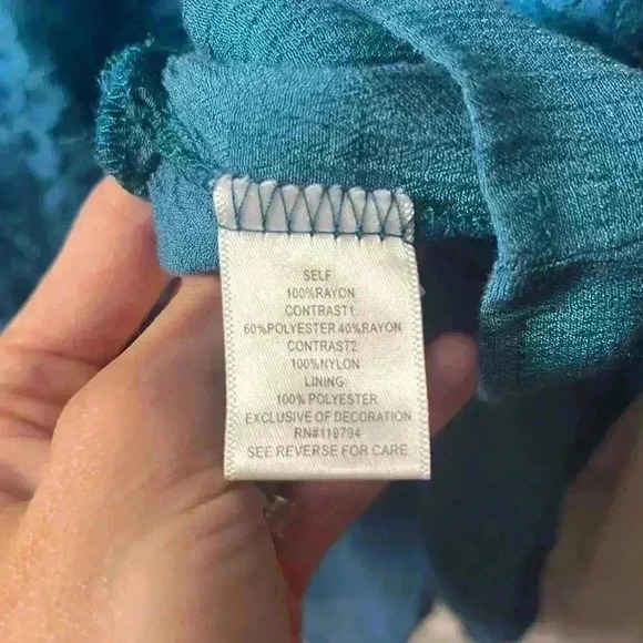 One World Live and Let Live Knit Lace Ruffled Hem Hi-Lo Tank Top Size M Teal - Picture 7 of 11